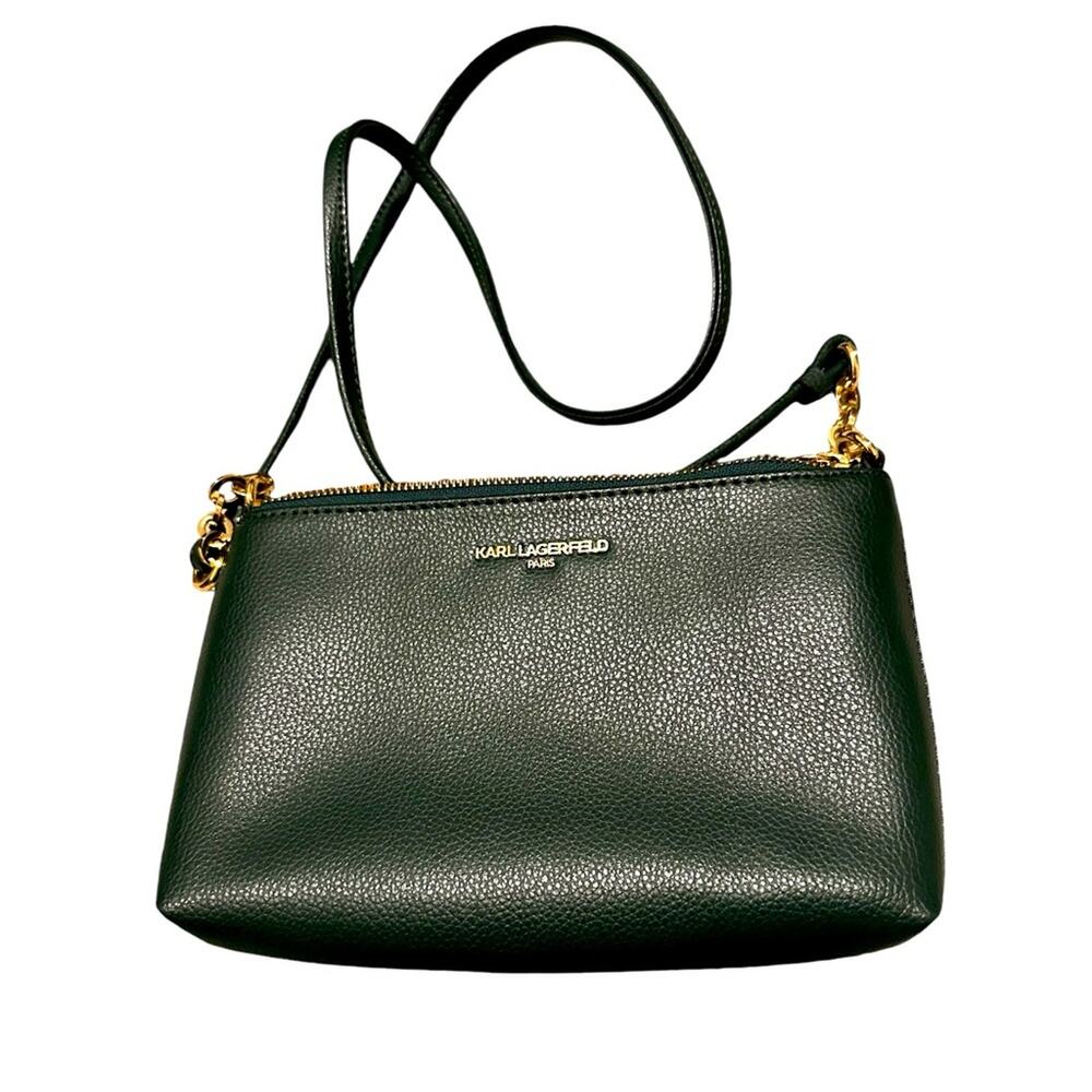 NWOT Karl Lagerfeld Paris Crossbody Pebbled Leather in Dark Teal